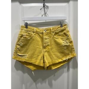 Free People CRVY Anytime Anywhere Denim Shorts in Sultana Yellow Sz 27